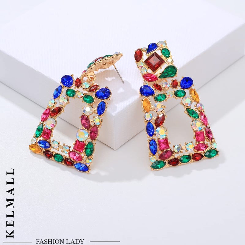 KELMALL Chunky Geometric Rhinestone Dangle Earrings for Women â€“ Bold Rectangle Statement Drop Earrings, Gift-Boxed Fashion Jewelry - Image 4